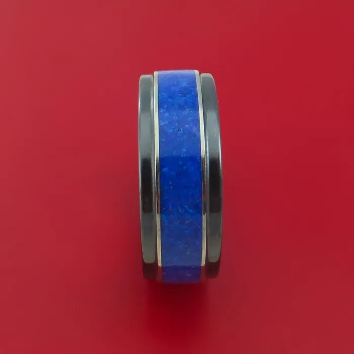 Rings Black Zirconium and Lapis Lazuli Ring Custom Made Band Lashbrook