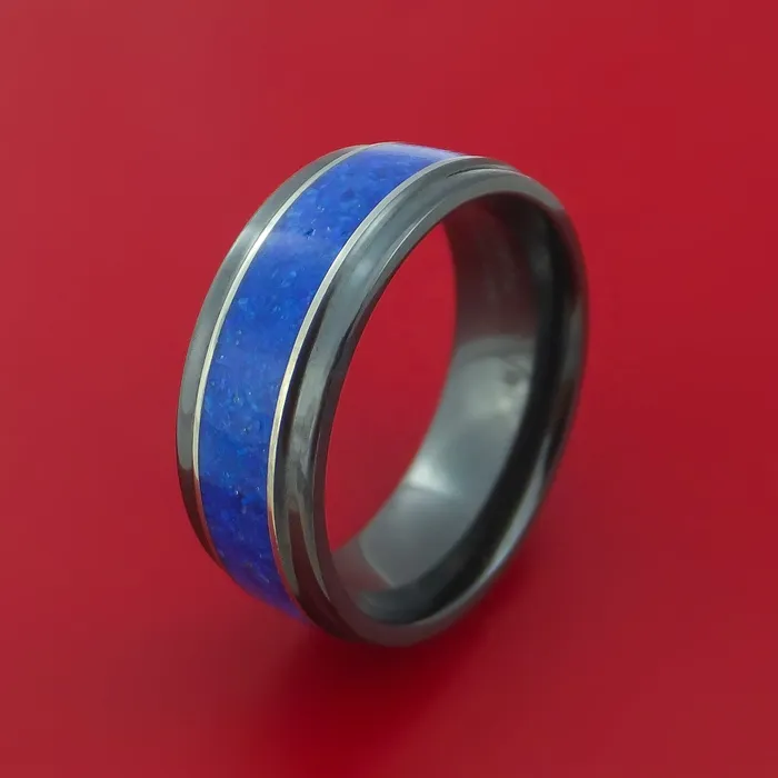 Rings Black Zirconium and Lapis Lazuli Ring Custom Made Band Lashbrook