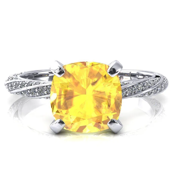 Rings Elysia Cushion Yellow Sapphire 4 Prong 34 Eternity Diamond Accent Ring Fire Brilliance Rings Elysia Cushion Yellow Sapphire 4 Prong 34 Eternity Diamond Accent Ring Fire Brilliance