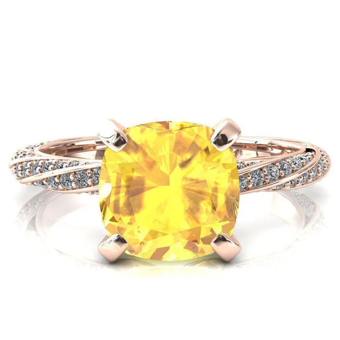 Rings Elysia Cushion Yellow Sapphire 4 Prong 34 Eternity Diamond Accent Ring Fire Brilliance 