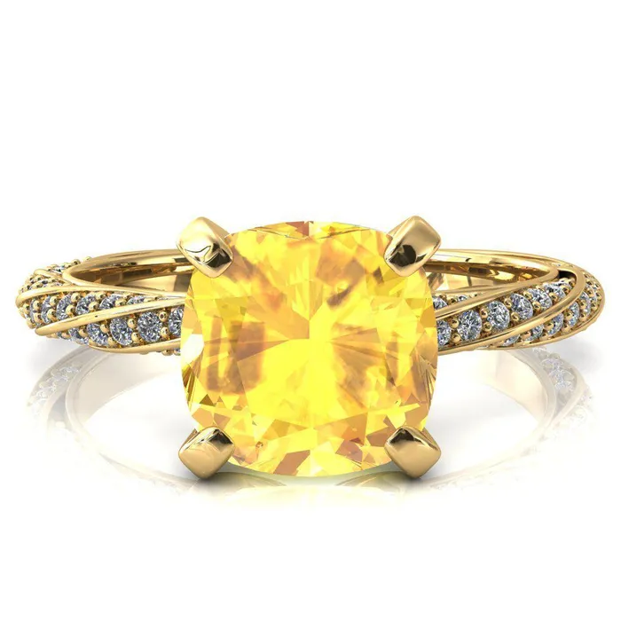 Rings Elysia Cushion Yellow Sapphire 4 Prong 34 Eternity Diamond Accent Ring Fire Brilliance 