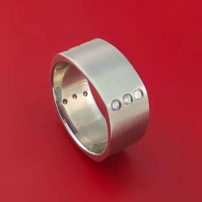 Titanium Square Ring with 12 Diamonds Custom Made Band Lashbrook Rings