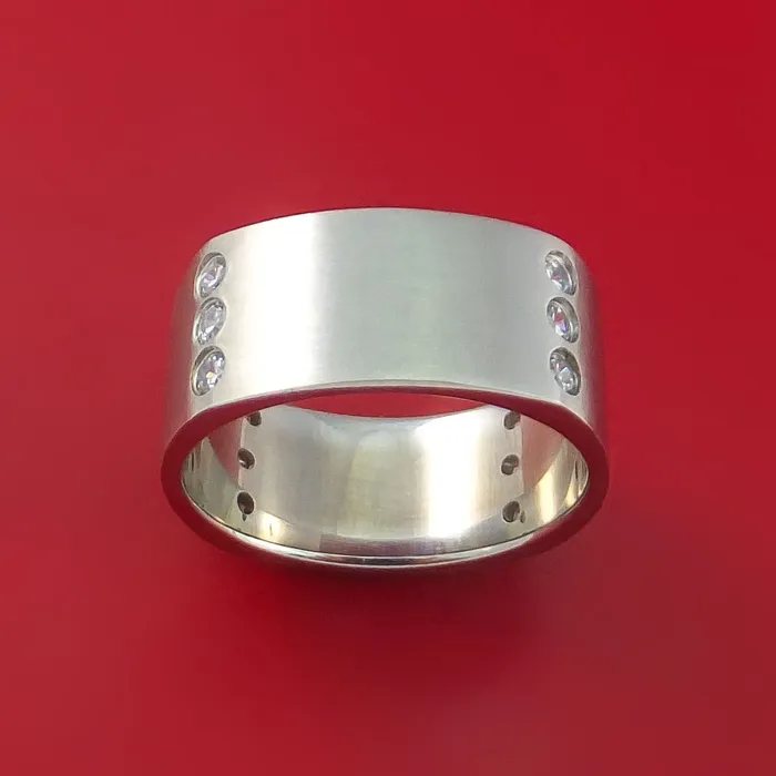 Titanium Square Ring with 12 Diamonds Custom Made Band Lashbrook Rings