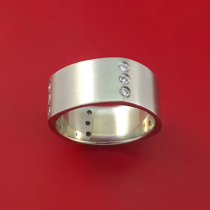 Titanium Square Ring with 12 Diamonds Custom Made Band Lashbrook Rings
