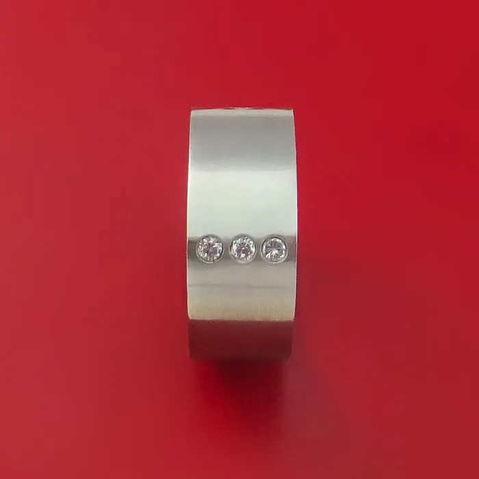 Titanium Square Ring with 12 Diamonds Custom Made Band Lashbrook Rings