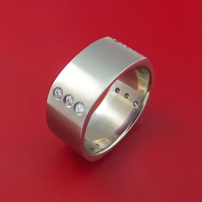 Titanium Square Ring with 12 Diamonds Custom Made Band Lashbrook Rings