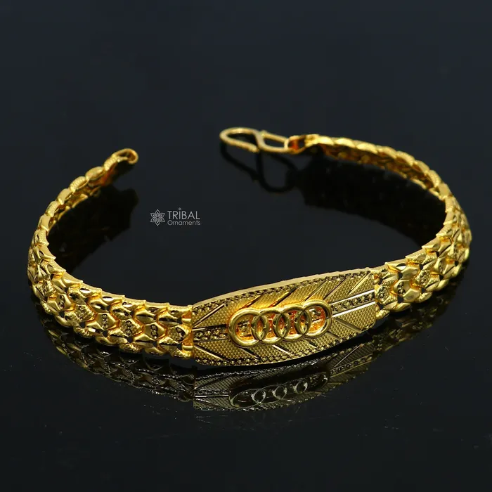 TRIBAL ORNAMENTS Bracelets 22kt yellow gold handmade unique chain AUDI bracelet unisex 916 gold purity stylish fancy bracelet jewelry best mens gifting gbr79 TRIBAL ORNAMENTS Bracelets 22kt yellow gold handmade unique chain AUDI bracelet unisex 916 gold purity stylish fancy bracelet jewelry best mens gifting gbr79