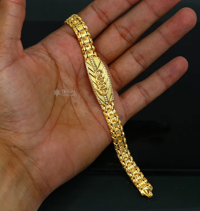 TRIBAL ORNAMENTS Bracelets 22kt yellow gold handmade unique chain AUDI bracelet unisex 916 gold purity stylish fancy bracelet jewelry best mens gifting gbr79