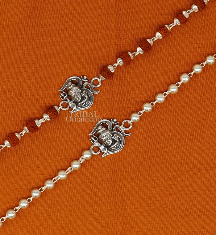 TRIBAL ORNAMENTS Bracelets Lord Shiva Rakhi 925 Sterling silver Rakhi bracelet Rrudrakha and silver beads best gift for your brothers for special gifting rk199