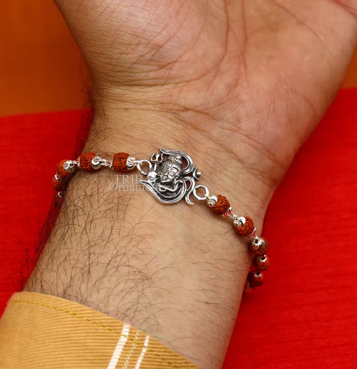 TRIBAL ORNAMENTS Bracelets Lord Shiva Rakhi 925 Sterling silver Rakhi bracelet Rrudrakha and silver beads best gift for your brothers for special gifting rk199