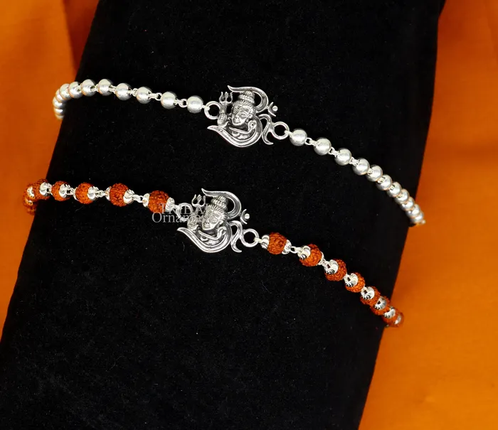 TRIBAL ORNAMENTS Bracelets Lord Shiva Rakhi 925 Sterling silver Rakhi bracelet Rrudrakha and silver beads best gift for your brothers for special gifting rk199