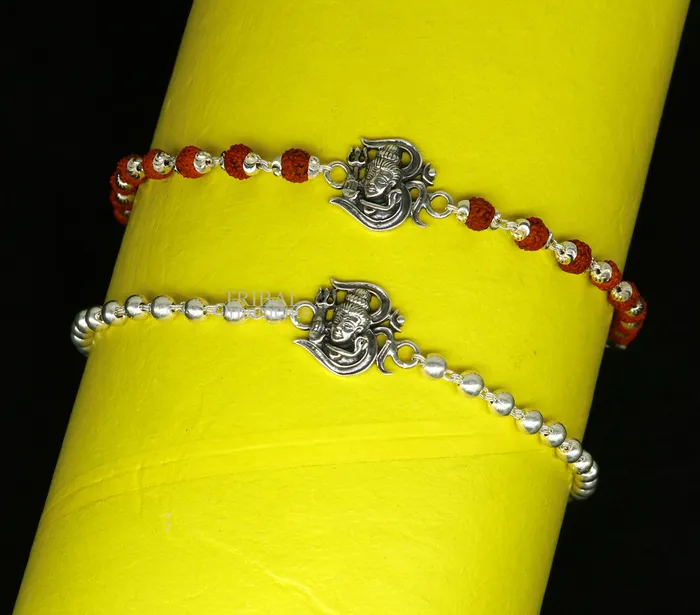 TRIBAL ORNAMENTS Bracelets Lord Shiva Rakhi 925 Sterling silver Rakhi bracelet Rrudrakha and silver beads best gift for your brothers for special gifting rk199