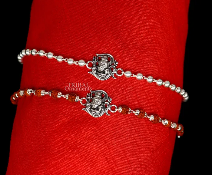 TRIBAL ORNAMENTS Bracelets Lord Shiva Rakhi 925 Sterling silver Rakhi bracelet Rrudrakha and silver beads best gift for your brothers for special gifting rk199