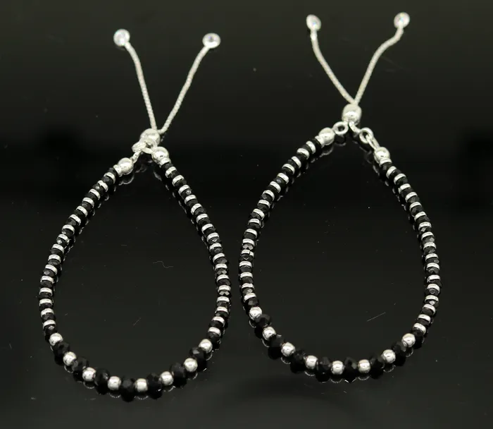 TRIBAL ORNAMENTS Bracelets Stylish 925 sterling silver beaded with black onyx stone handmade charm adjustable bracelet Nazariya charm jewelry for girls sbr181 TRIBAL ORNAMENTS Bracelets Stylish 925 sterling silver beaded with black onyx stone handmade charm adjustable bracelet Nazariya charm jewelry for girls sbr181
