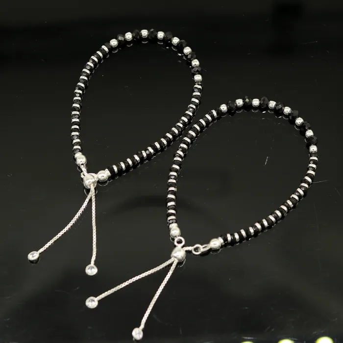 TRIBAL ORNAMENTS Bracelets Stylish 925 sterling silver beaded with black onyx stone handmade charm adjustable bracelet Nazariya charm jewelry for girls sbr181 TRIBAL ORNAMENTS Bracelets Stylish 925 sterling silver beaded with black onyx stone handmade charm adjustable bracelet Nazariya charm jewelry for girls sbr181