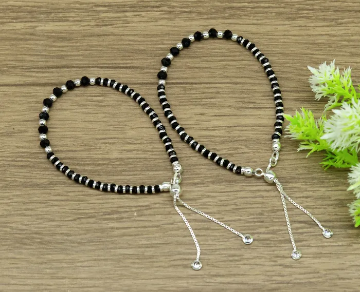 TRIBAL ORNAMENTS Bracelets Stylish 925 sterling silver beaded with black onyx stone handmade charm adjustable bracelet Nazariya charm jewelry for girls sbr181 TRIBAL ORNAMENTS Bracelets Stylish 925 sterling silver beaded with black onyx stone handmade charm adjustable bracelet Nazariya charm jewelry for girls sbr181
