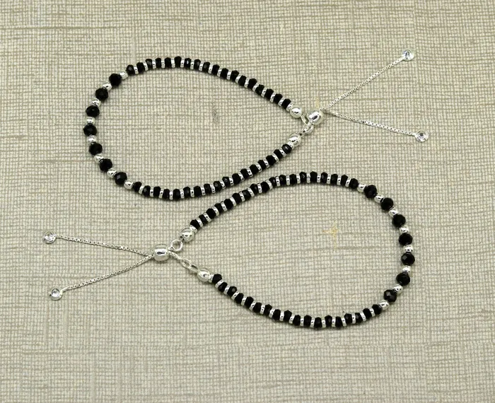 TRIBAL ORNAMENTS Bracelets Stylish 925 sterling silver beaded with black onyx stone handmade charm adjustable bracelet Nazariya charm jewelry for girls sbr181 TRIBAL ORNAMENTS Bracelets Stylish 925 sterling silver beaded with black onyx stone handmade charm adjustable bracelet Nazariya charm jewelry for girls sbr181