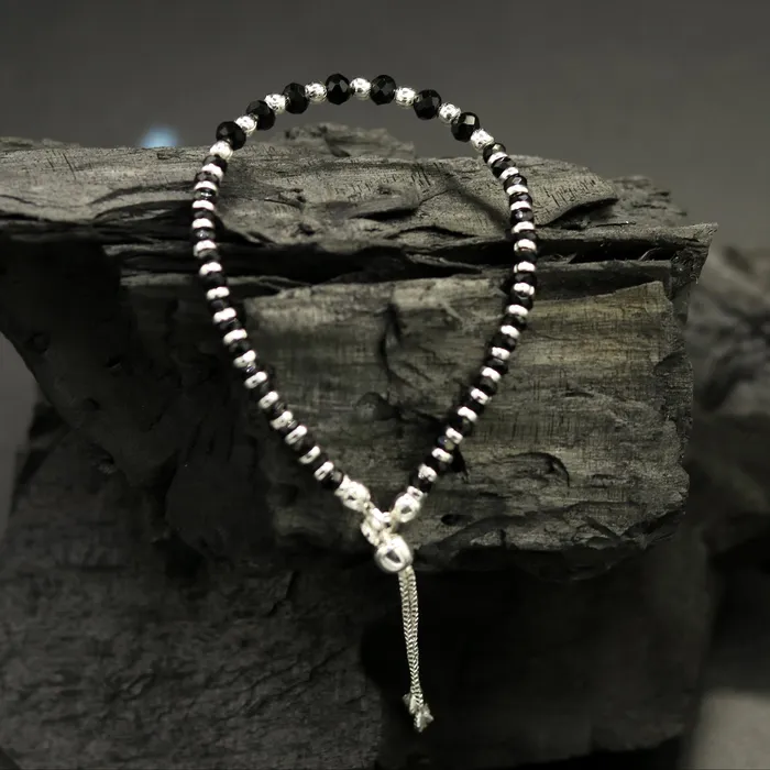 TRIBAL ORNAMENTS Bracelets Stylish 925 sterling silver beaded with black onyx stone handmade charm adjustable bracelet Nazariya charm jewelry for girls sbr181 TRIBAL ORNAMENTS Bracelets Stylish 925 sterling silver beaded with black onyx stone handmade charm adjustable bracelet Nazariya charm jewelry for girls sbr181