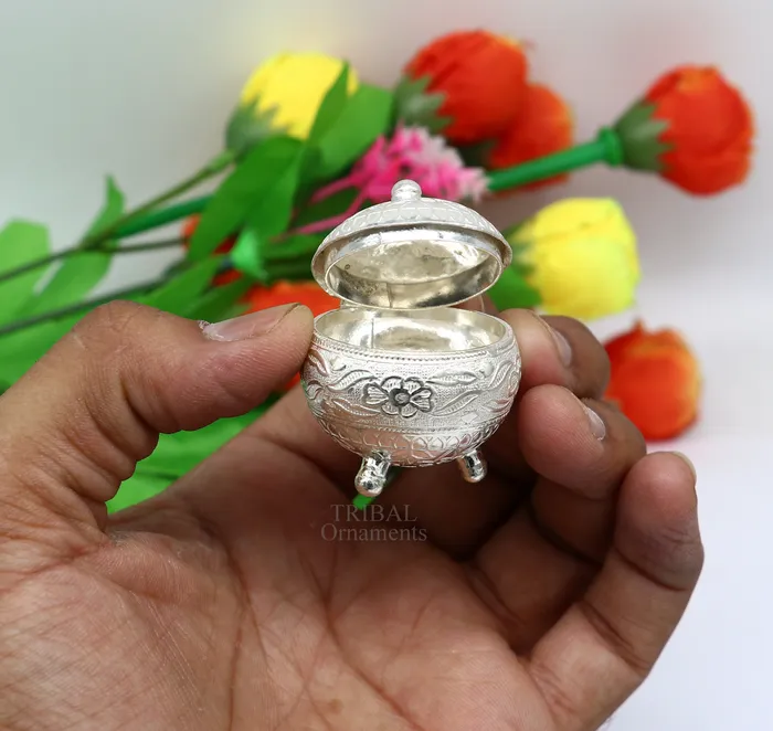 TRIBAL ORNAMENTS Exclusive 925 sterling silver unique antique design handmade brides eyes kajal box kumkum sindur box small trinket box article stb354 Rings