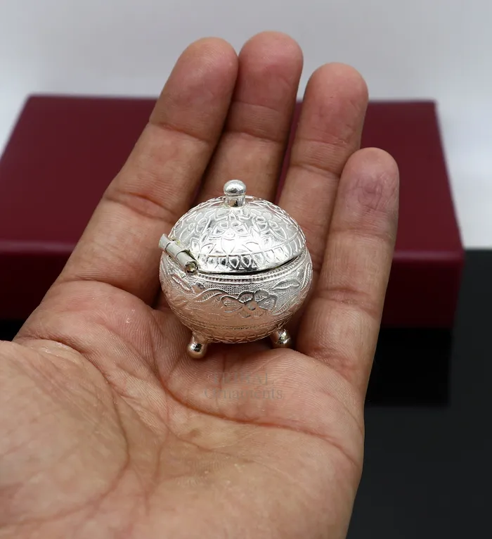 TRIBAL ORNAMENTS Exclusive 925 sterling silver unique antique design handmade brides eyes kajal box kumkum sindur box small trinket box article stb354 Rings