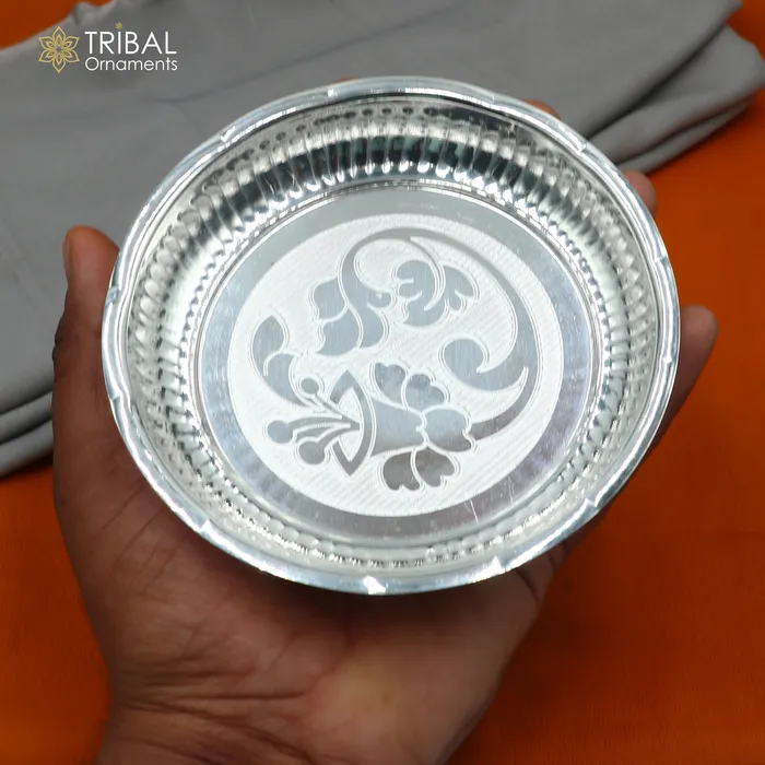 TRIBAL ORNAMENTS Rings 925 sterling silver handmade plate tray best gifting baby food serving silver utensils silver articles puja utensils sv313 TRIBAL ORNAMENTS Rings 925 sterling silver handmade plate tray best gifting baby food serving silver utensils silver articles puja utensils sv313