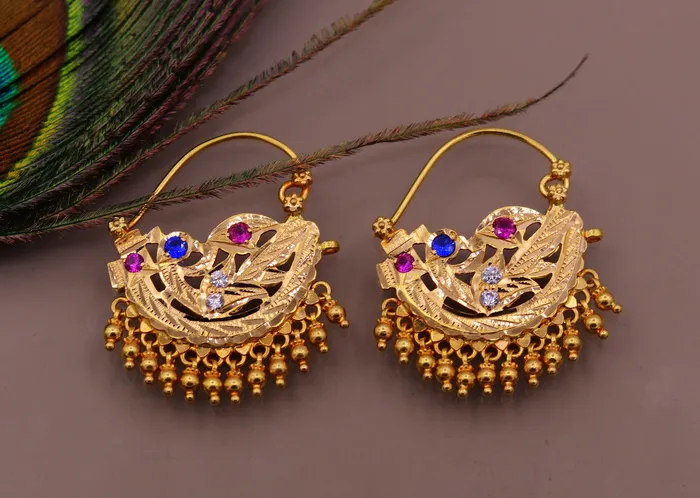 vintage antique handmade 22karat yellow gold solid tribal style hanging bells earrings hoops india jewelry TRIBAL ORNAMENTS Earrings vintage antique handmade 22karat yellow gold solid tribal style hanging bells earrings hoops india jewelry TRIBAL ORNAMENTS Earrings