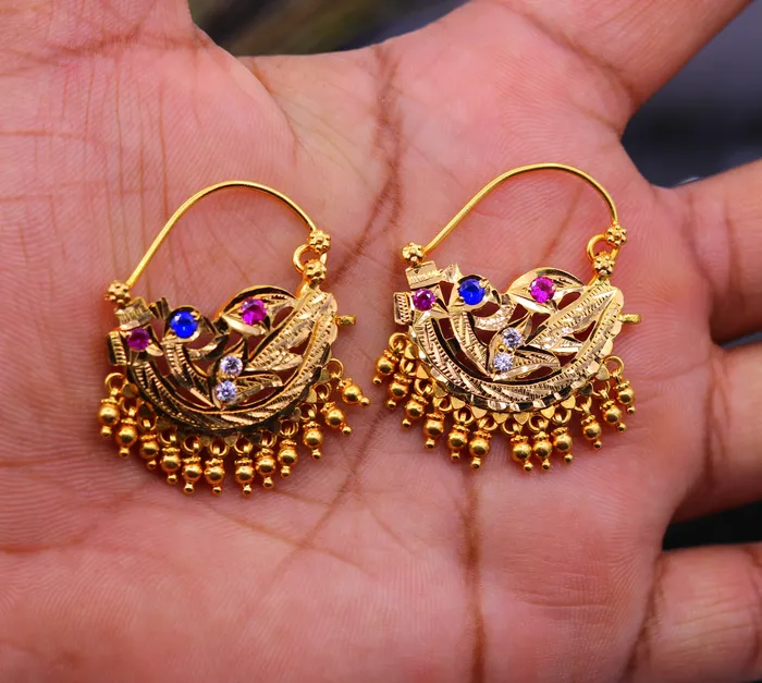 vintage antique handmade 22karat yellow gold solid tribal style hanging bells earrings hoops india jewelry TRIBAL ORNAMENTS Earrings