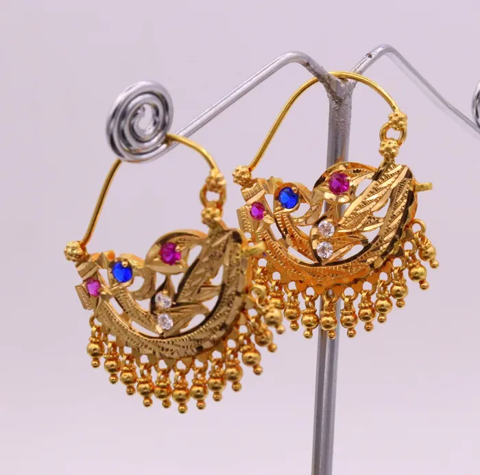 vintage antique handmade 22karat yellow gold solid tribal style hanging bells earrings hoops india jewelry TRIBAL ORNAMENTS Earrings