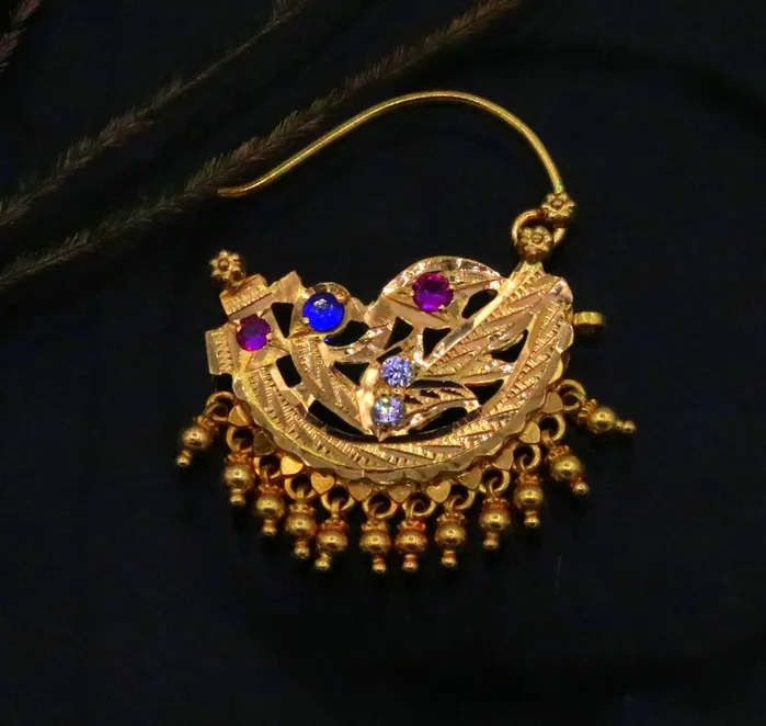 vintage antique handmade 22karat yellow gold solid tribal style hanging bells earrings hoops india jewelry TRIBAL ORNAMENTS Earrings
