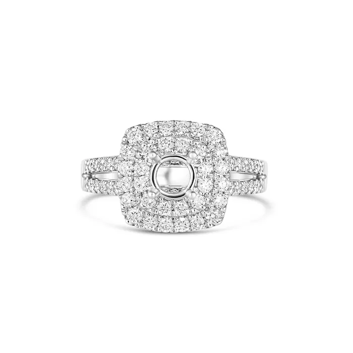 18K White Gold Semi Mount Double Cushion Halo Split Shank Engagement Collections PreStyled Sets 18K White Gold Semi Mount Double Cushion Halo Split Shank Engagement Collections PreStyled Sets
