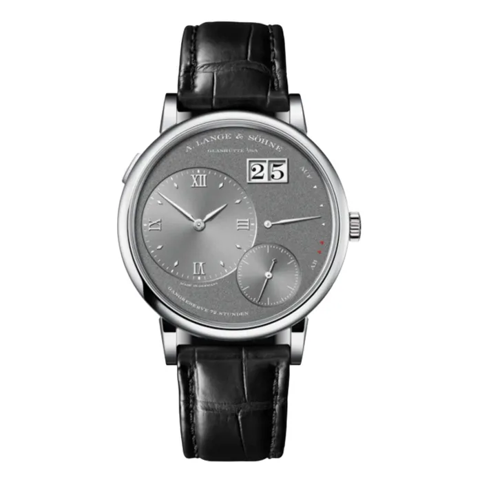 A Lange Shne Watches A Lange Sohne Grand Lange 41mm Watch Ref 137038 Grey Chronograph Index Dial in 18K White Gold Case Black Alligator Leather A Lange Shne Watches A Lange Sohne Grand Lange 41mm Watch Ref 137038 Grey Chronograph Index Dial in 18K White Gold Case Black Alligator Leather