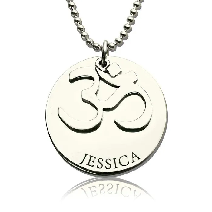 Belbren Necklaces Personalized Om Disc Yoga Name Necklace Sterling Silver