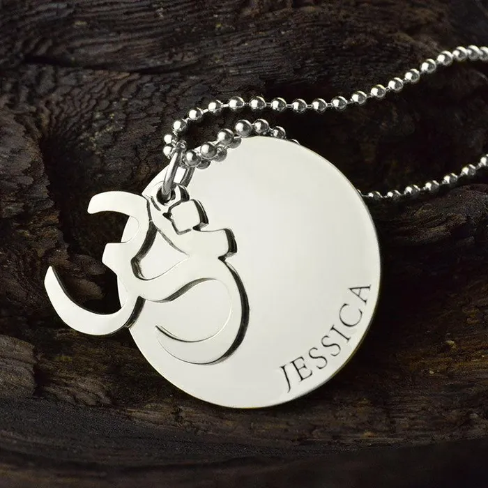 Belbren Necklaces Personalized Om Disc Yoga Name Necklace Sterling Silver