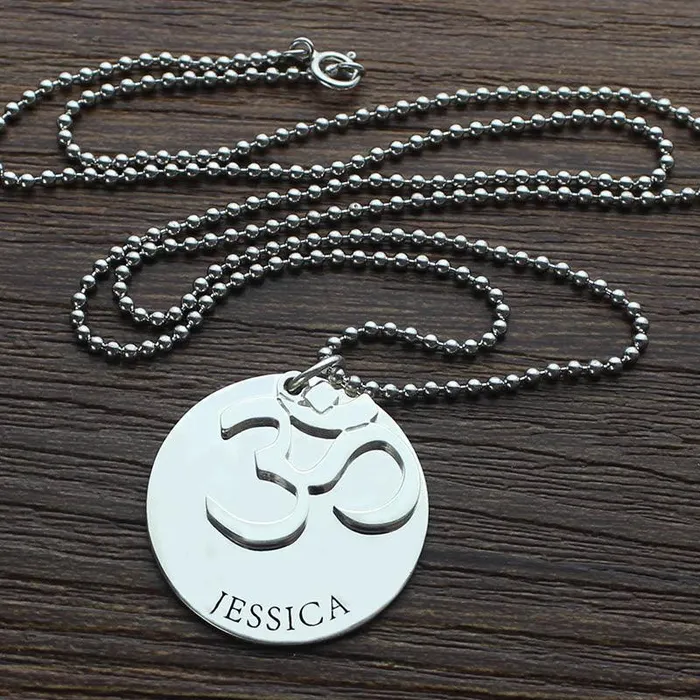 Belbren Necklaces Personalized Om Disc Yoga Name Necklace Sterling Silver