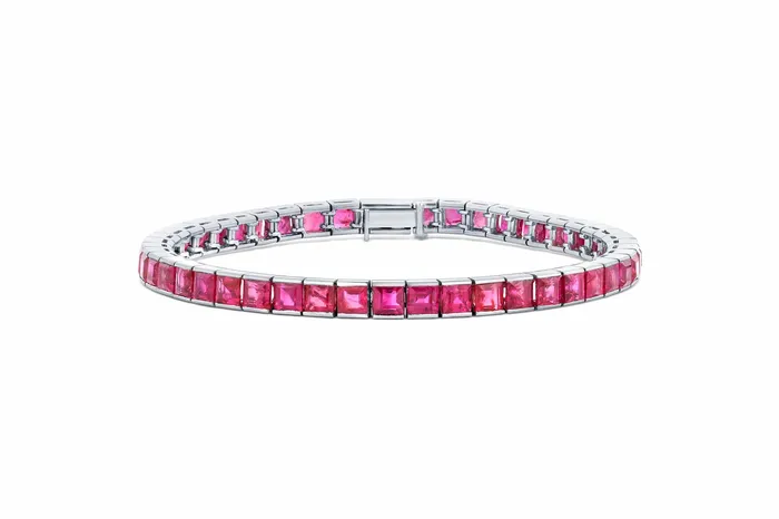 Bracelets CJ Charles Jewelers Vintage circa 1930s 18kt white gold Burmese Ruby line bracelet Bracelets CJ Charles Jewelers Vintage circa 1930s 18kt white gold Burmese Ruby line bracelet