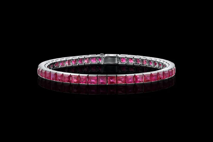 Bracelets CJ Charles Jewelers Vintage circa 1930s 18kt white gold Burmese Ruby line bracelet Bracelets CJ Charles Jewelers Vintage circa 1930s 18kt white gold Burmese Ruby line bracelet
