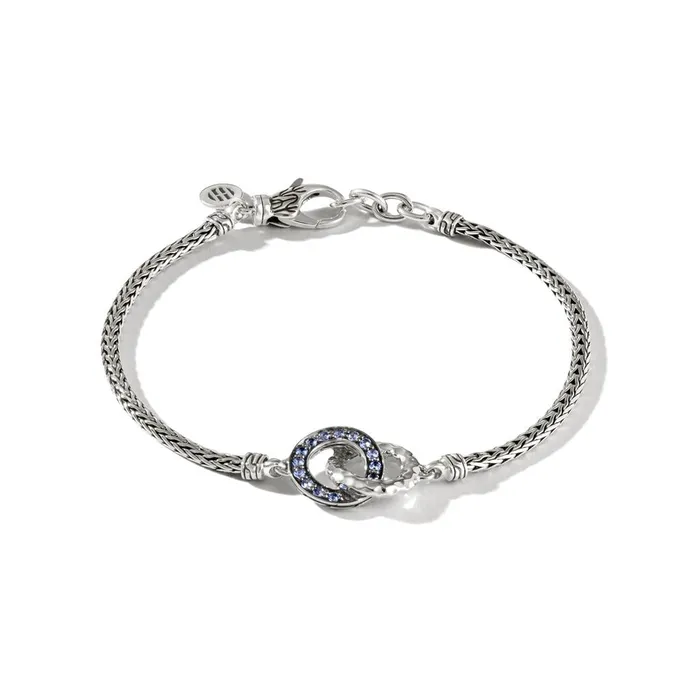 Bracelets John Hardy John Hardy Classic Chain Sterling Silver Hammered Double Circle Bracelet with Blue Sapphire
