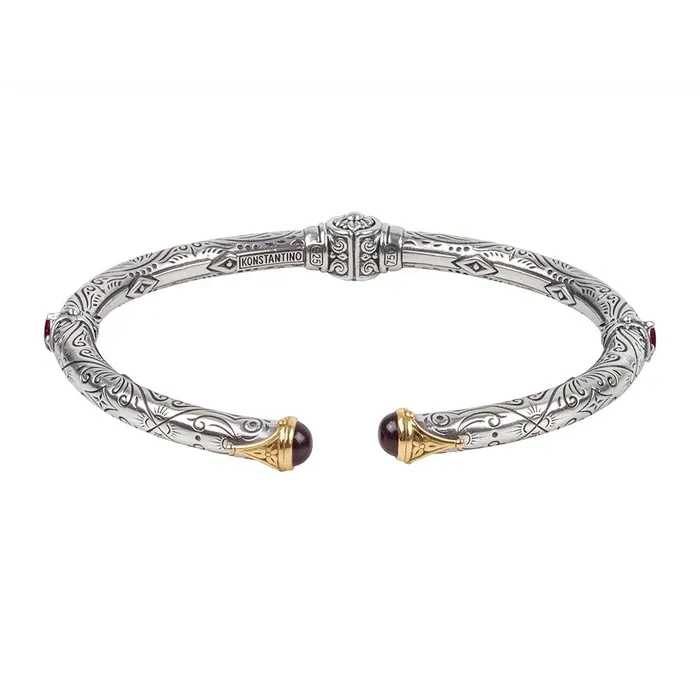 Bracelets Konstantino Konstantino Delos Silver and 18K Gold Rhodolite Garnet Hinged Bracelet