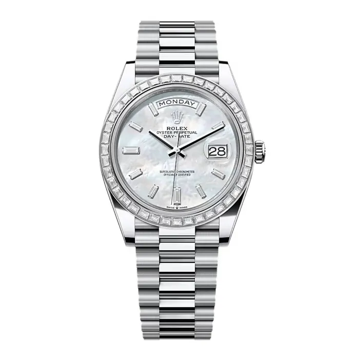 Bracelets Rolex 2024 Release Rolex Day Date 40mm Ref 228396TBR0043 White Mother of Pearl Dial Diamond Bezel Platinum President Bracelet Mens Watch Bracelets Rolex 2024 Release Rolex Day Date 40mm Ref 228396TBR0043 White Mother of Pearl Dial Diamond Bezel Platinum President Bracelet Mens Watch