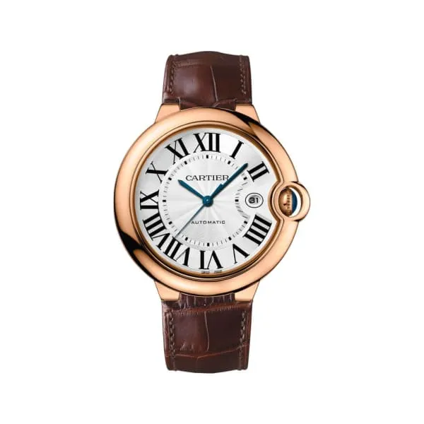 Cartier Ballon Bleu de Cartier 42mm Watch Ref W6900651 Silver Roman Dial in 18K Rose Gold Case Brown Alligator Strap Cartier Earrings Cartier Ballon Bleu de Cartier 42mm Watch Ref W6900651 Silver Roman Dial in 18K Rose Gold Case Brown Alligator Strap Cartier Earrings