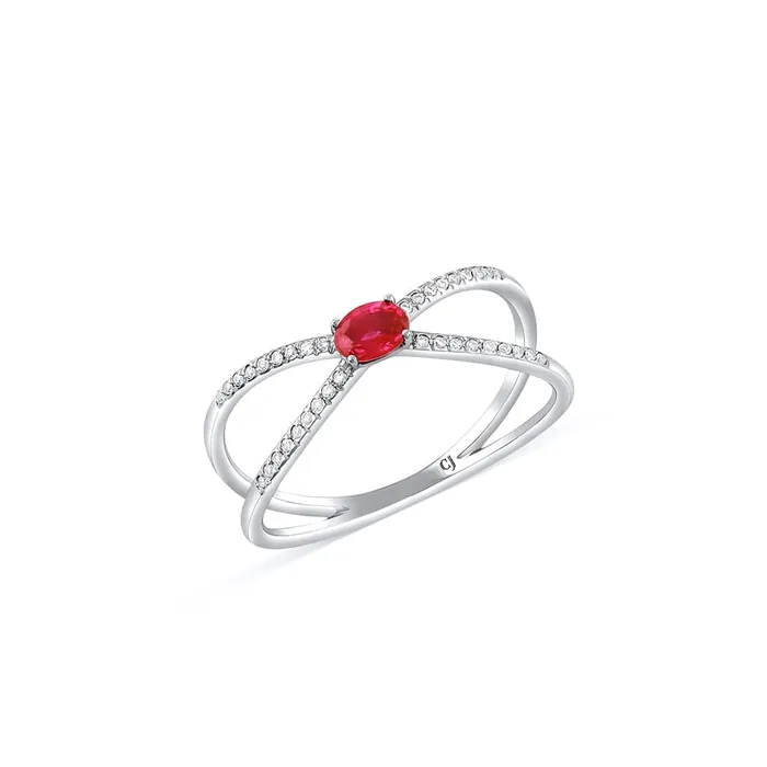 CJ Charles Jewelers Rings 18K White Gold 027ct Ruby and Diamond X Ring