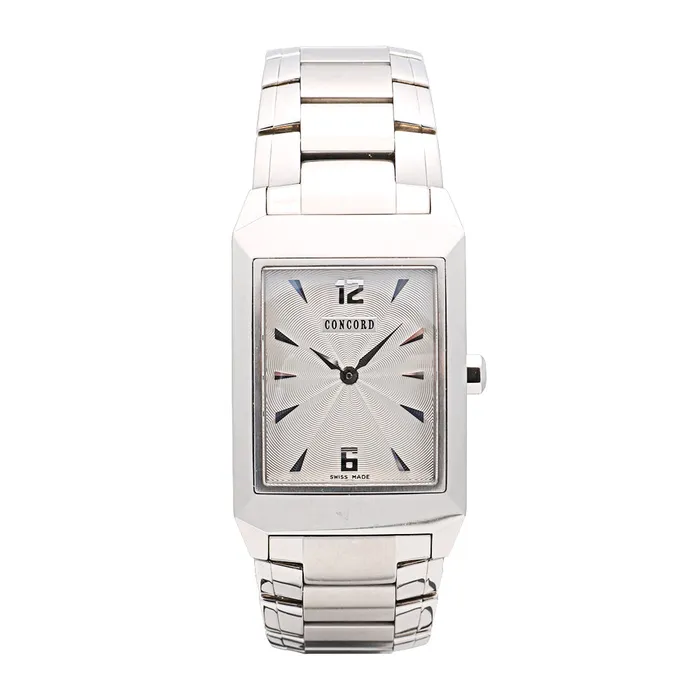 Concord Carlton Stainless Steel Silver Dial 27 x 37mm Quartz PreownedSold As Is Meierotto Jewelers Bracelets