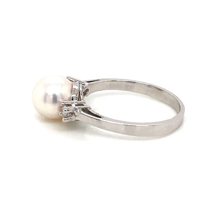 Croghans 8mm Cultured Pearl Diamond 14K White Gold Ring Rings