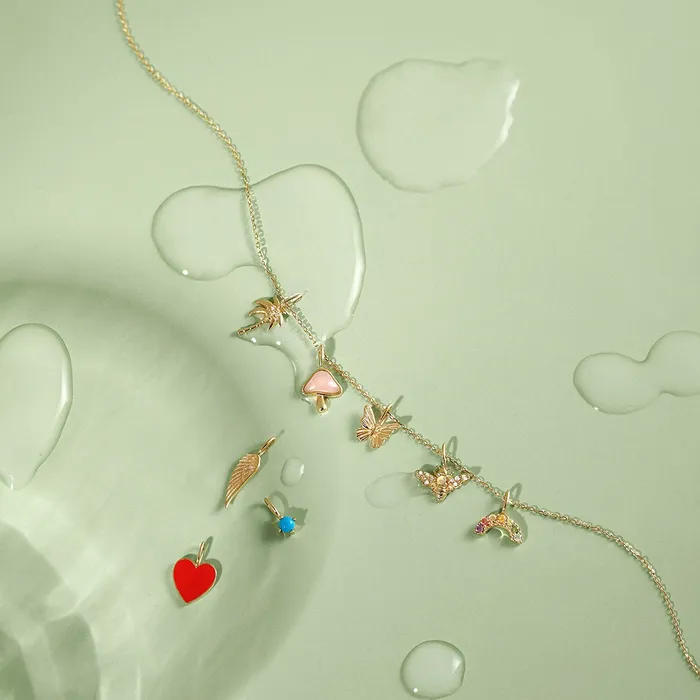Croghans Charm Necklaces Opal 14K Yellow Gold Mushroom Charm