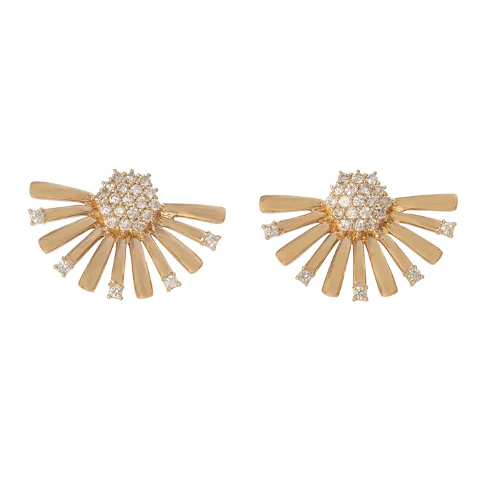 Croghans Diamond Cluster 14K Yellow Gold Fan Earrings Earrings