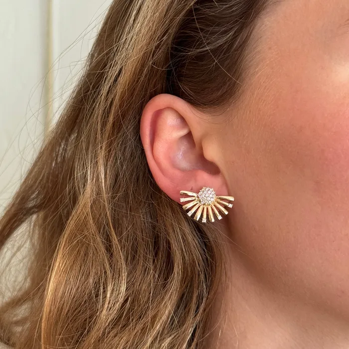 Croghans Diamond Cluster 14K Yellow Gold Fan Earrings Earrings