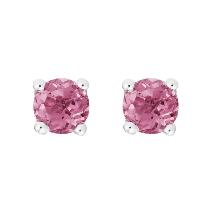 Croghans Earrings Pink Tourmaline 14K White Gold 4mm Stud Earrings
