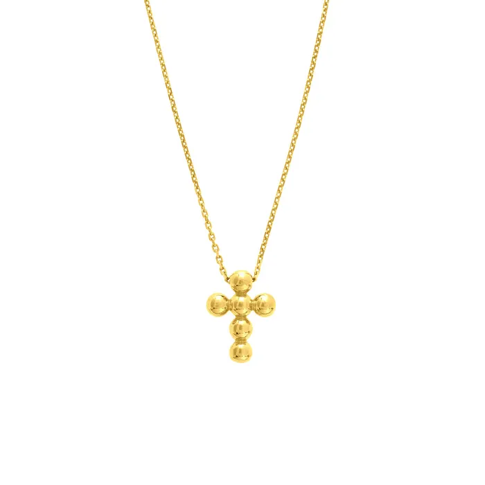 Croghans Necklaces 14K Yellow Gold Beaded Mini Cross Pendant Necklace