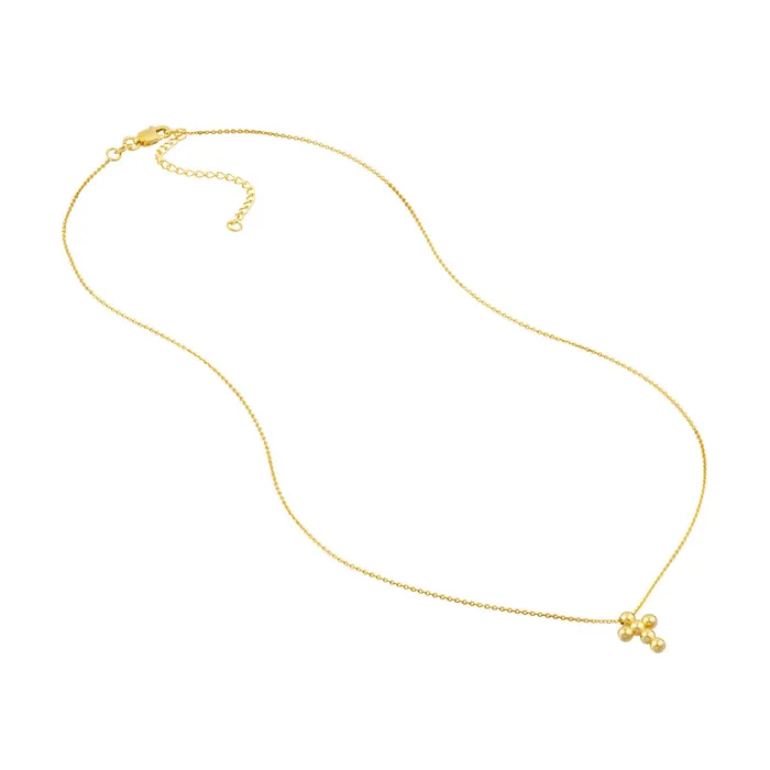 Croghans Necklaces 14K Yellow Gold Beaded Mini Cross Pendant Necklace