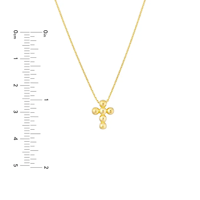 Croghans Necklaces 14K Yellow Gold Beaded Mini Cross Pendant Necklace